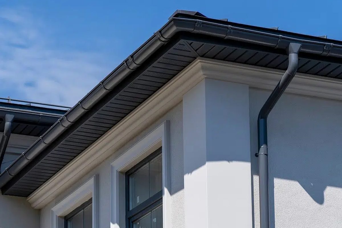 Metal gutter and downspout installed on an Indianapolis area home