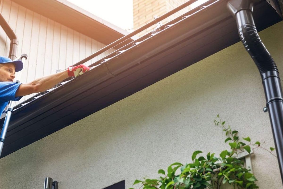 Gutter and roofline detail on an Indianapolis area house during gutter installation