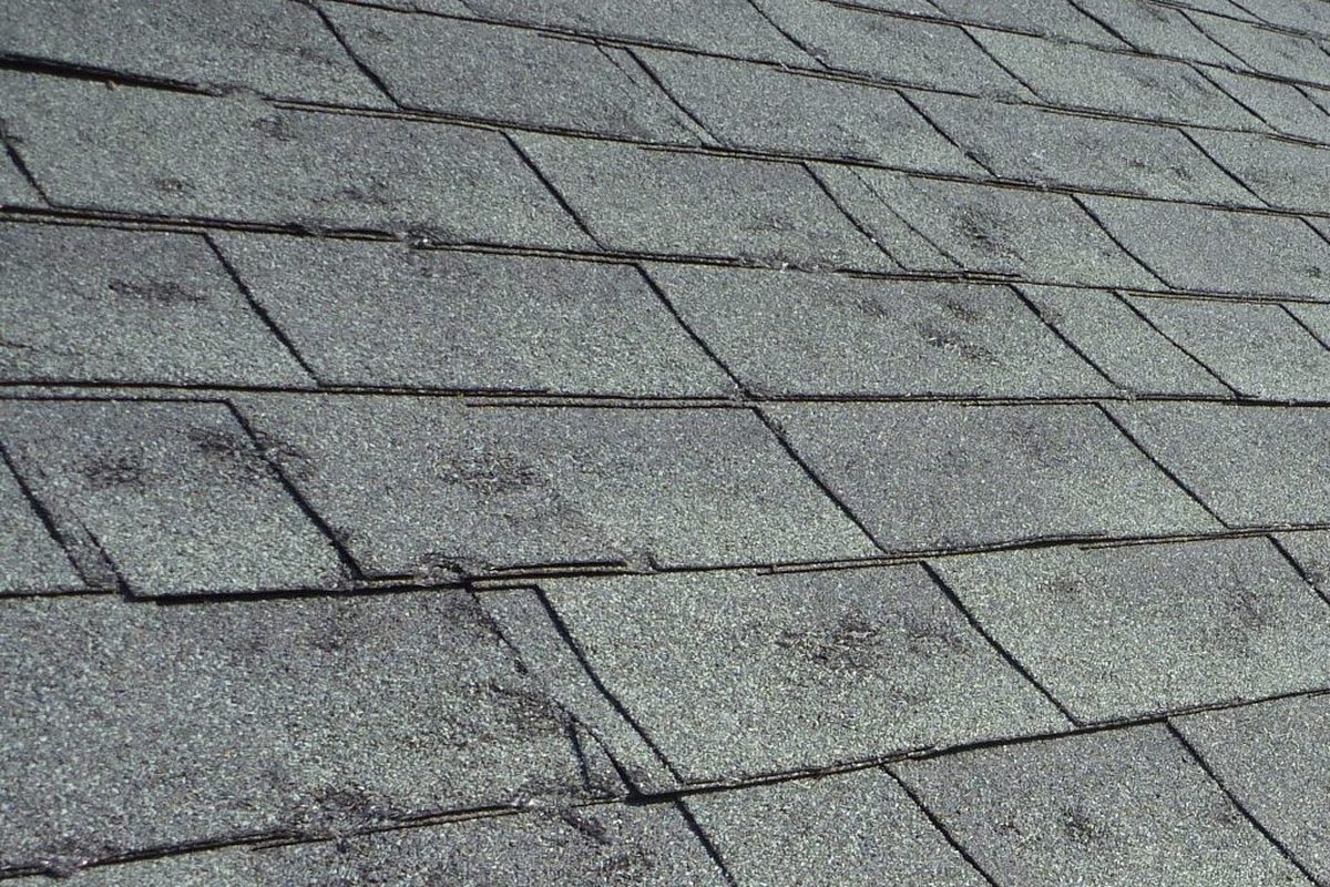 Adjuster test square marked out during a hail damage roof inspection in Indianapolis