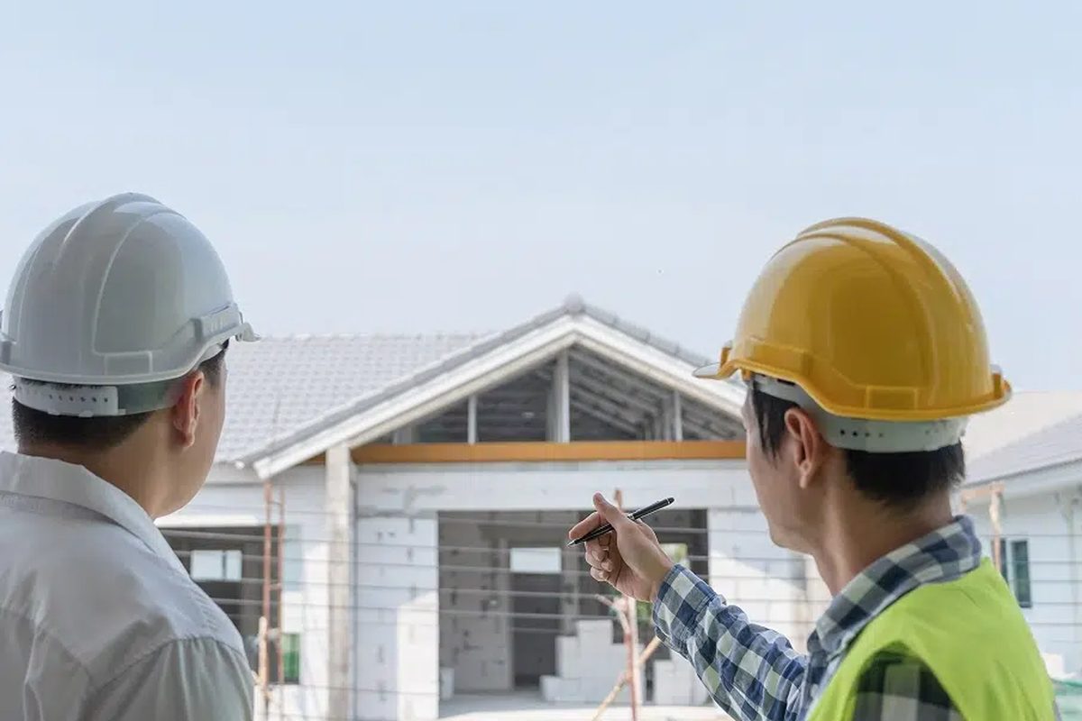 Indianapolis roofers in hard hats and safety vests on a residential roofing project